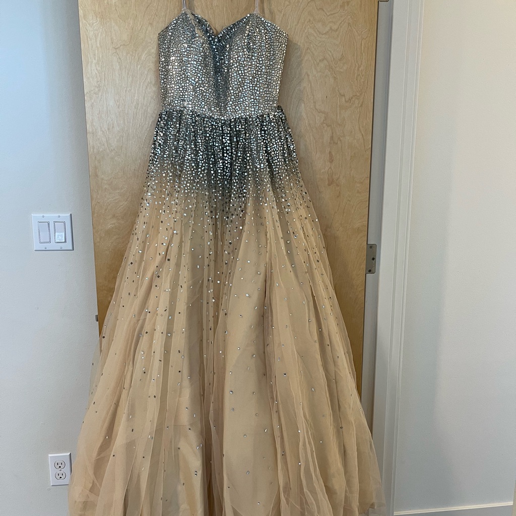 Leena For Mac Duggal Silver And Cream Gown